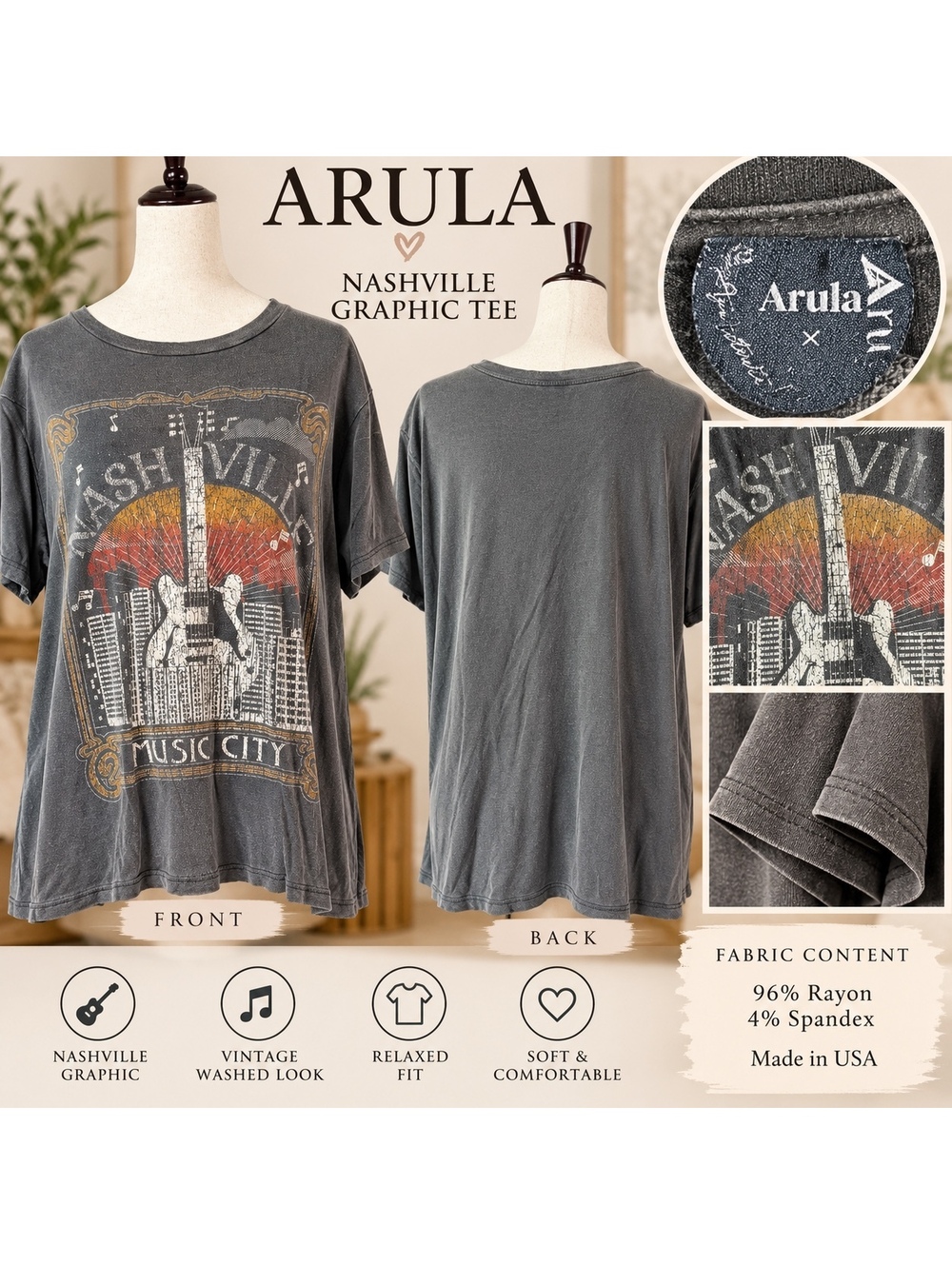 Arula Nashville Music City Graphic Tee 1X